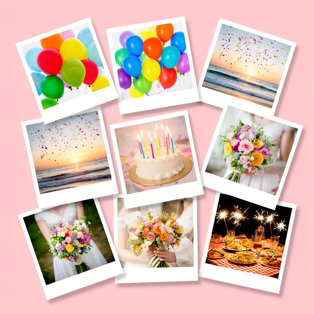 A scattered polaroid collage of joyful party moments
